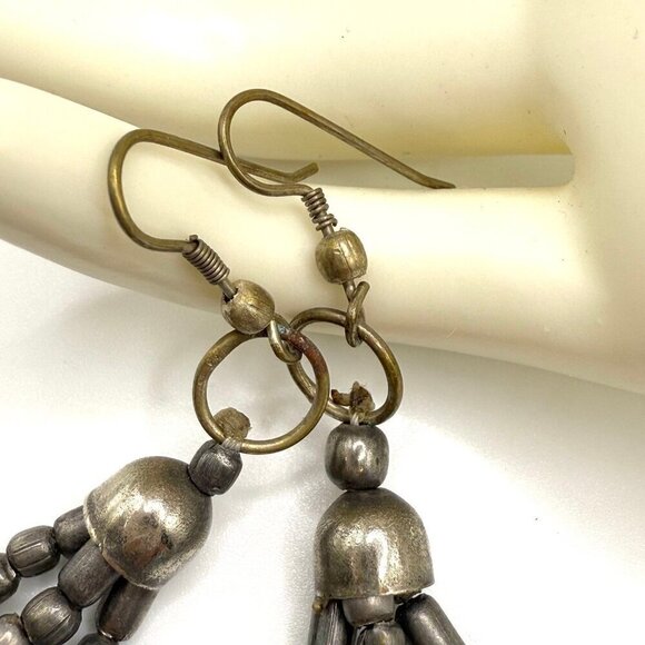 Vintage 70s Glass Bead Silver-Tone Dangle Hook Earrings - Picture 5 of 7
